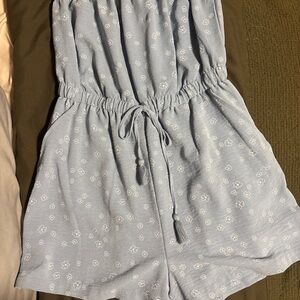 Derek Heart Light Blue Floral Drawstring Romper